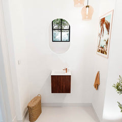 JOYA 40cm toiletmeubel kleur Ruby. Wastafel FAYE positie Links 1 kraangat kleur Talc.