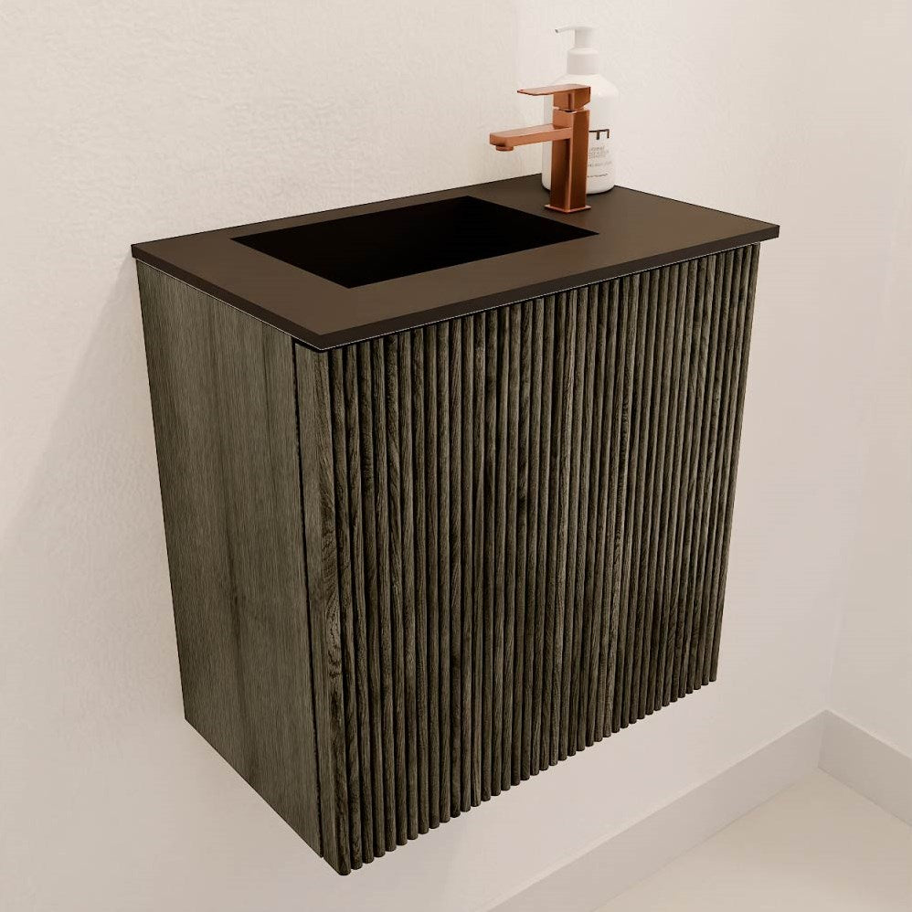 JOYA 40cm toiletmeubel kleur Shadow. Wastafel FAYE positie Links 1 kraangat kleur Urban