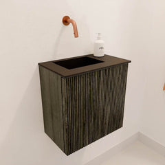 JOYA 40cm toiletmeubel kleur Shadow. Wastafel FAYE positie Links Zonder kraangat kleur Urban