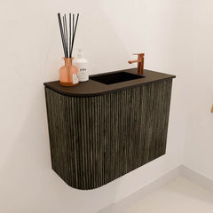 JOYA 51,6cm toiletmeubel ronding links kleur Shadow. Wastafel FAYE positie Rechts 1 kraangat kleur Urban.