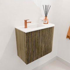 JOYA 51,6cm toiletmeubel ronding rechts kleur Dusk. Wastafel FAYE positie Links 1 kraangat kleur Talc.