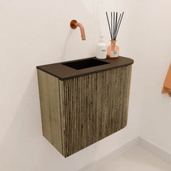 JOYA 51,6cm toiletmeubel ronding rechts kleur Dusk. Wastafel FAYE positie Links Zonder kraangat kleur Urban.