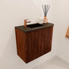 JOYA 51,6cm toiletmeubel ronding rechts kleur Ruby. Wastafel FAYE positie Links 1 kraangat kleur Urban.
