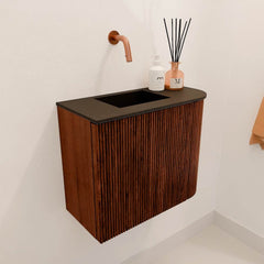 JOYA 51,6cm toiletmeubel ronding rechts kleur Ruby. Wastafel FAYE positie Links Zonder kraangat kleur Urban.