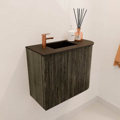 JOYA 51,6cm toiletmeubel ronding rechts kleur Shadow. Wastafel FAYE positie Links 1 kraangat kleur Urban.
