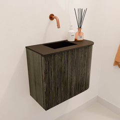 JOYA 51,6cm toiletmeubel ronding rechts kleur Shadow. Wastafel FAYE positie Links Zonder kraangat kleur Urban.