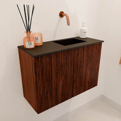 JOYA 60cm toiletmeubel kleur Ruby. Wastafel FAYE positie Rechts Zonder kraangat kleur Urban.