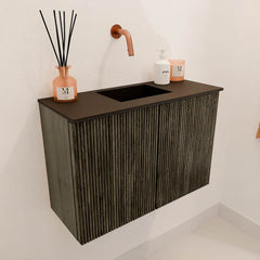 JOYA 60cm toiletmeubel kleur Shadow. Wastafel FAYE positie Midden Zonder kraangat kleur Urban.