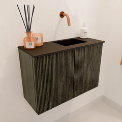 JOYA 60cm toiletmeubel kleur Shadow. Wastafel FAYE positie Rechts Zonder kraangat kleur Urban.