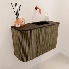 JOYA 61,6cm toiletmeubel ronding links kleur Dusk. Wastafel FAYE positie Rechts Zonder kraangat kleur Urban.