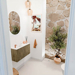 JOYA 70cm toiletmeubel kleur Dusk. Wastafel FAYE positie Links 1 kraangat kleur Talc.