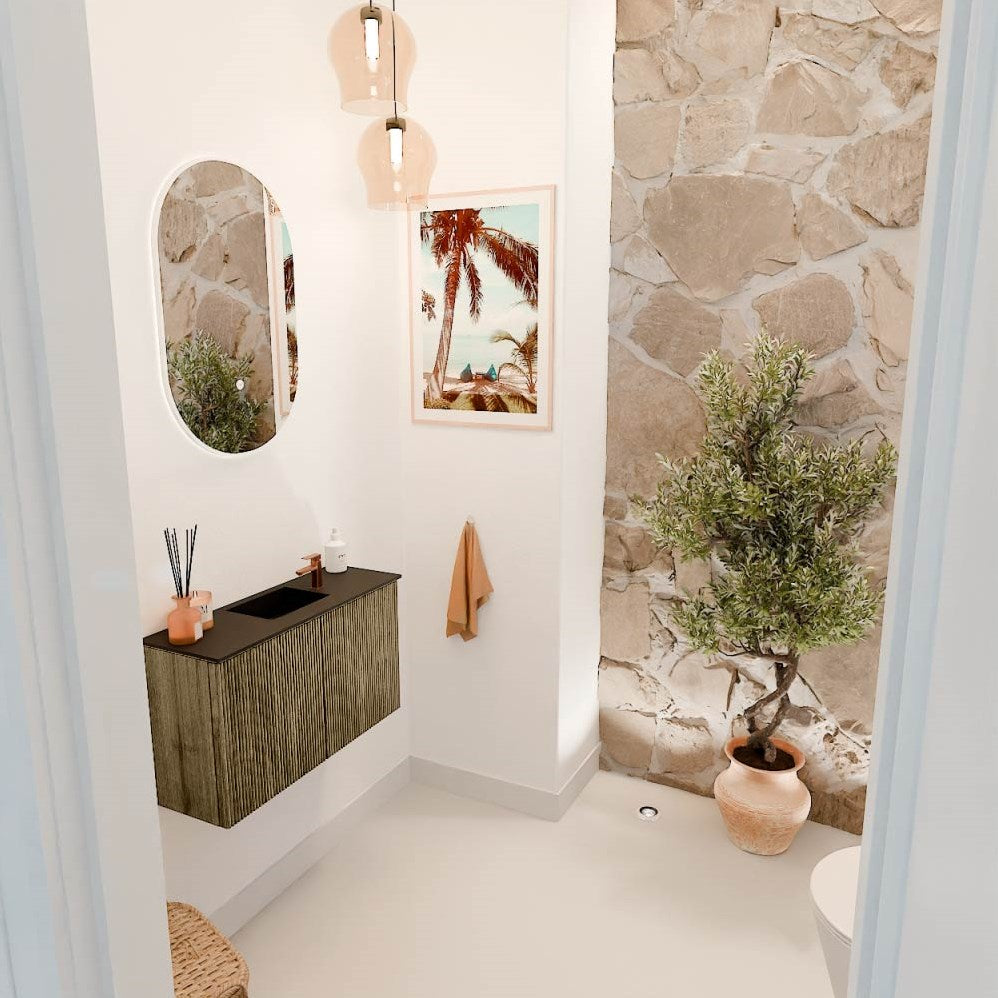 JOYA 70cm toiletmeubel kleur Dusk. Wastafel FAYE positie Midden 1 kraangat kleur Urban.