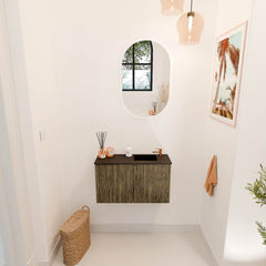 JOYA 70cm toiletmeubel kleur Dusk. Wastafel FAYE positie Rechts 1 kraangat kleur Urban.