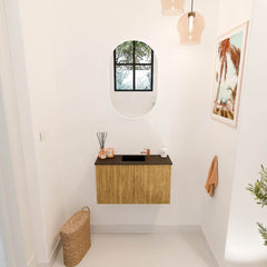 JOYA 70cm toiletmeubel kleur Oak. Wastafel FAYE positie Midden 1 kraangat kleur Urban.