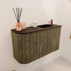 JOYA 71,6cm toiletmeubel ronding links kleur Dusk. Wastafel FAYE positie Rechts 1 kraangat kleur Urban.