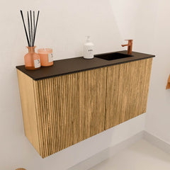 JOYA 80cm toiletmeubel kleur Oak. Wastafel FAYE positie Rechts 1 kraangat kleur Urban.