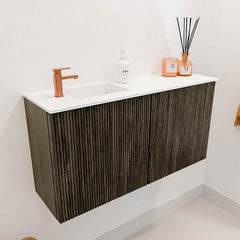 JOYA 80cm toiletmeubel kleur Shadow. Wastafel FAYE positie Links 1 kraangat kleur Talc.