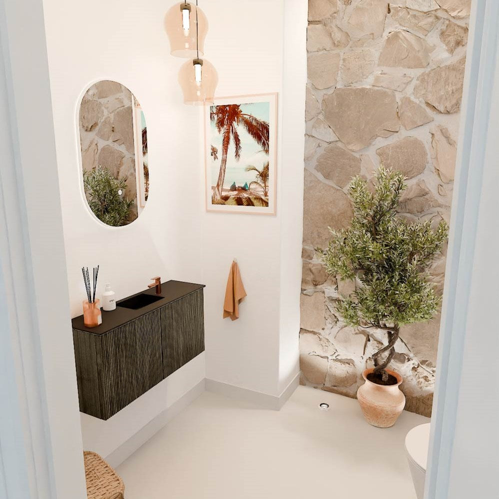 JOYA 80cm toiletmeubel kleur Shadow. Wastafel FAYE positie Midden 1 kraangat kleur Urban.