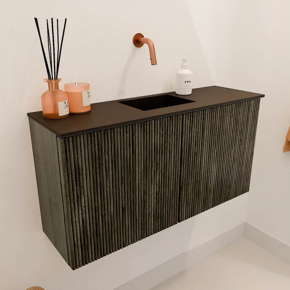JOYA 80cm toiletmeubel kleur Shadow. Wastafel FAYE positie Midden Zonder kraangat kleur Urban.