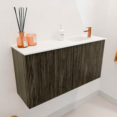 JOYA 80cm toiletmeubel kleur Shadow. Wastafel FAYE positie Rechts 1 kraangat kleur Talc.