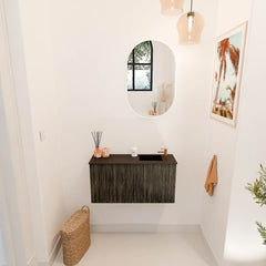 JOYA 80cm toiletmeubel kleur Shadow. Wastafel FAYE positie Rechts 1 kraangat kleur Urban.