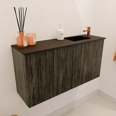 JOYA 80cm toiletmeubel kleur Shadow. Wastafel FAYE positie Rechts 1 kraangat kleur Urban.