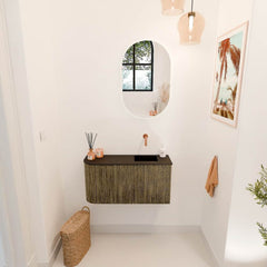 JOYA 81,6cm toiletmeubel ronding links kleur Dusk. Wastafel FAYE positie Rechts Zonder kraangat kleur Urban.