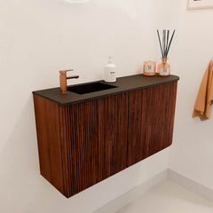 JOYA 81,6cm toiletmeubel ronding rechts kleur Ruby. Wastafel FAYE positie Links 1 kraangat kleur Urban.