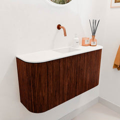 JOYA 83,2cm toiletmeubel ronding links + rechts kleur Ruby. Wastafel FAYE positie Midden Zonder kraangat kleur Talc.