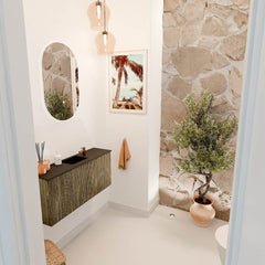 JOYA 90cm toiletmeubel kleur Dusk. Wastafel FAYE positie Midden 1 kraangat kleur Urban.