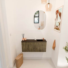 JOYA 90cm toiletmeubel kleur Dusk. Wastafel FAYE positie Rechts 1 kraangat kleur Urban.