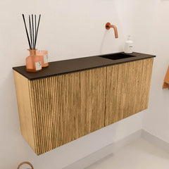 JOYA 90cm toiletmeubel kleur Oak. Wastafel FAYE positie Rechts Zonder kraangat kleur Urban.