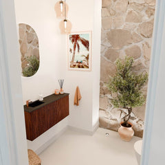 JOYA 90cm toiletmeubel kleur Ruby. Wastafel FAYE positie Links 1 kraangat kleur Urban.