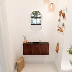 JOYA 90cm toiletmeubel kleur Ruby. Wastafel FAYE positie Midden 1 kraangat kleur Urban.