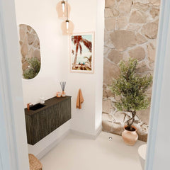 JOYA 90cm toiletmeubel kleur Shadow. Wastafel FAYE positie Links 1 kraangat kleur Urban.