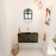 JOYA 90cm toiletmeubel kleur Shadow. Wastafel FAYE positie Midden Zonder kraangat kleur Urban.