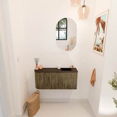 JOYA 91,6cm toiletmeubel ronding links kleur Dusk. Wastafel FAYE positie Rechts 1 kraangat kleur Urban.