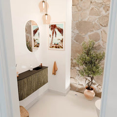 JOYA 91,6cm toiletmeubel ronding links kleur Dusk. Wastafel FAYE positie Rechts 1 kraangat kleur Urban.