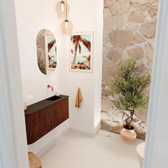 JOYA 91,6cm toiletmeubel ronding links kleur Ruby. Wastafel FAYE positie Rechts Zonder kraangat kleur Urban.