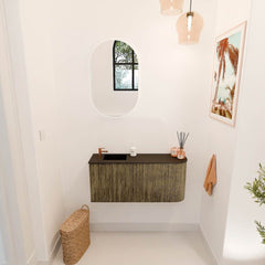 JOYA 91,6cm toiletmeubel ronding rechts kleur Dusk. Wastafel FAYE positie Links 1 kraangat kleur Urban.