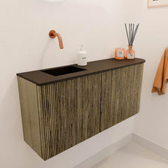 JOYA 91,6cm toiletmeubel ronding rechts kleur Dusk. Wastafel FAYE positie Links Zonder kraangat kleur Urban.