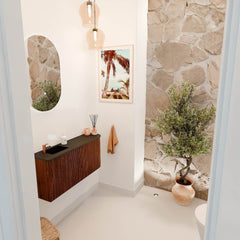 JOYA 91,6cm toiletmeubel ronding rechts kleur Ruby. Wastafel FAYE positie Links 1 kraangat kleur Urban.