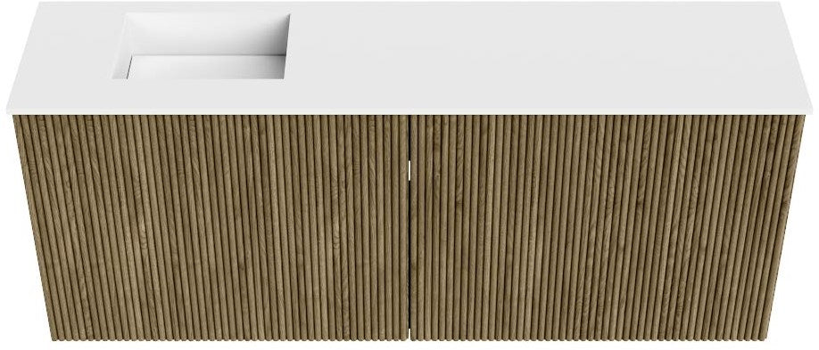 JOYA 100cm toiletmeubel kleur Dusk. Wastafel FAYE positie Links Zonder kraangat kleur Talc.