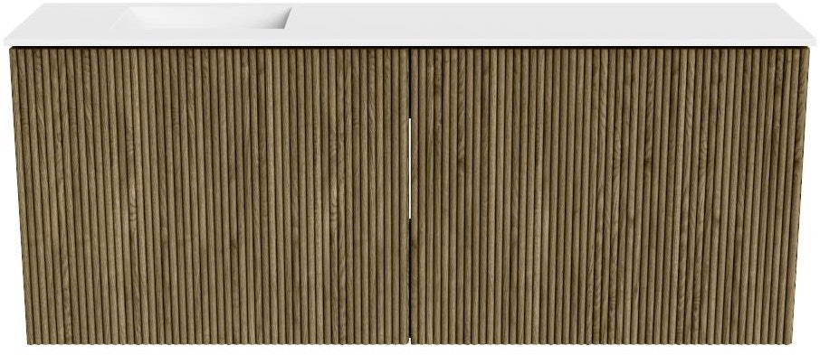 JOYA 100cm toiletmeubel kleur Dusk. Wastafel FAYE positie Links Zonder kraangat kleur Talc.