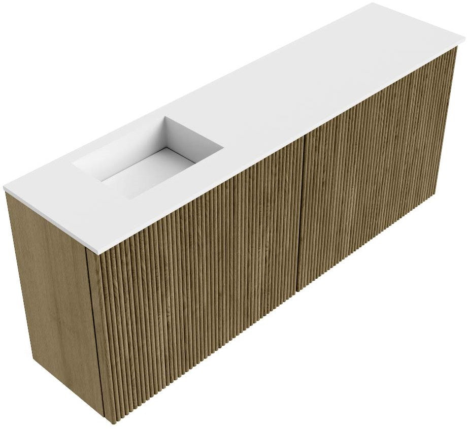 JOYA 100cm toiletmeubel kleur Dusk. Wastafel FAYE positie Links Zonder kraangat kleur Talc.