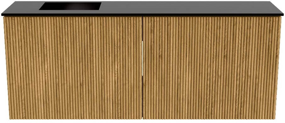 JOYA 100cm toiletmeubel kleur Oak. Wastafel FAYE positie Links Zonder kraangat kleur Urban.
