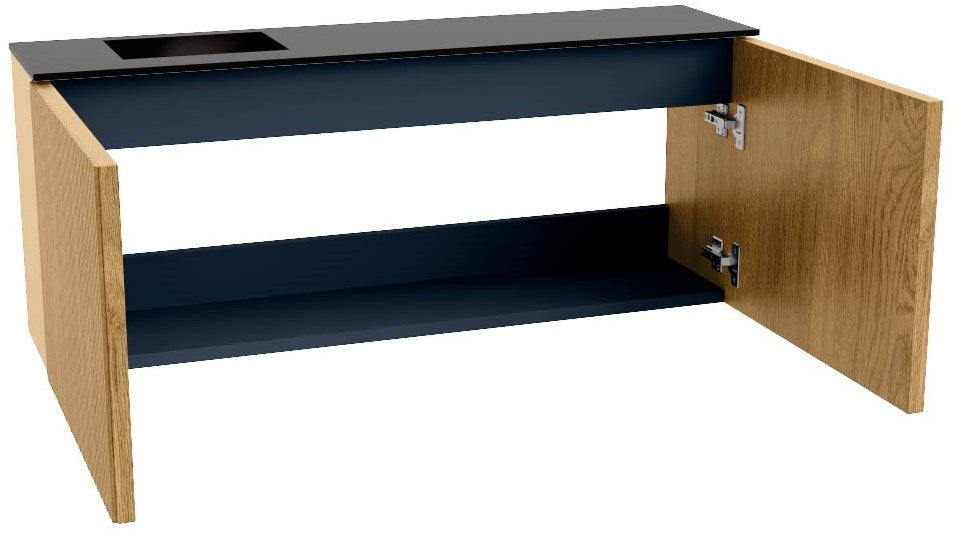 JOYA 100cm toiletmeubel kleur Oak. Wastafel FAYE positie Links Zonder kraangat kleur Urban.