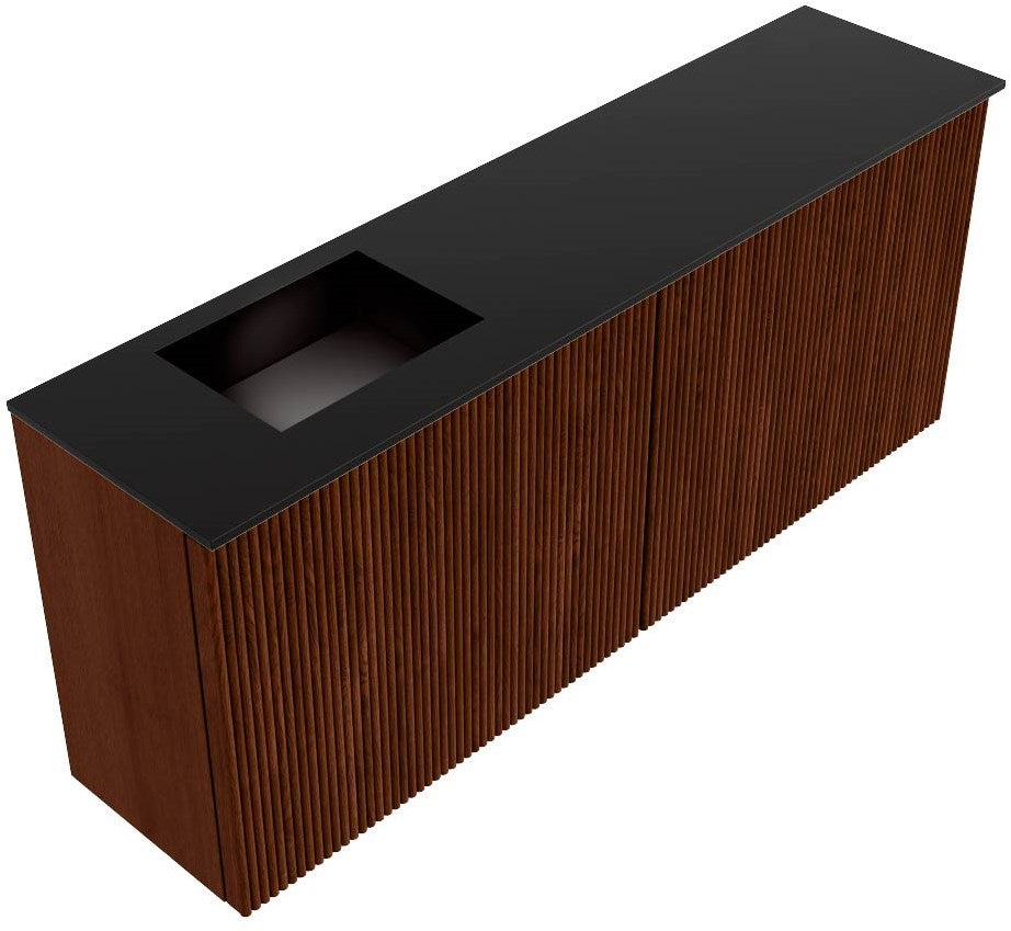 JOYA 100cm toiletmeubel kleur Ruby. Wastafel FAYE positie Links Zonder kraangat kleur Urban.