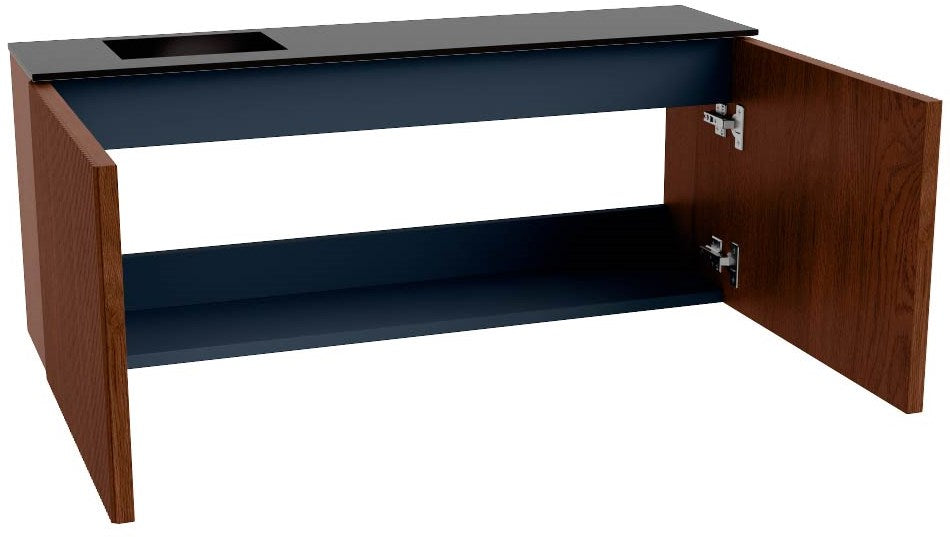 JOYA 100cm toiletmeubel kleur Ruby. Wastafel FAYE positie Links Zonder kraangat kleur Urban.
