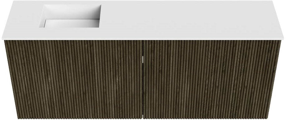 JOYA 100cm toiletmeubel kleur Shadow. Wastafel FAYE positie Links Zonder kraangat kleur Talc.